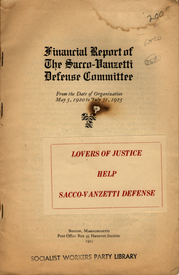 Financial Report of Sacco-Vanzetti Defense Committee