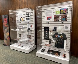 display cases with ephemera from 1992