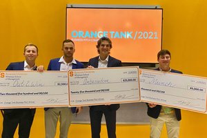 Last year’s Orange Tank Winners: Jack Adler and Sam Holland, Out2Win; Bruno Hauger- Gonzalez, Ambassadoor; Selim Dangoor, Munch Jerky