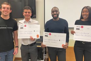 (Left) 2022 LaunchPad Hunter Brooks Watson Launchpad Scholar Jack Ramza, with three of this year’s winners Justin Gluska, Zebedayo Masongo and Damaris ‘Koi” Munyua. Missing from photo is Kelly Davis.