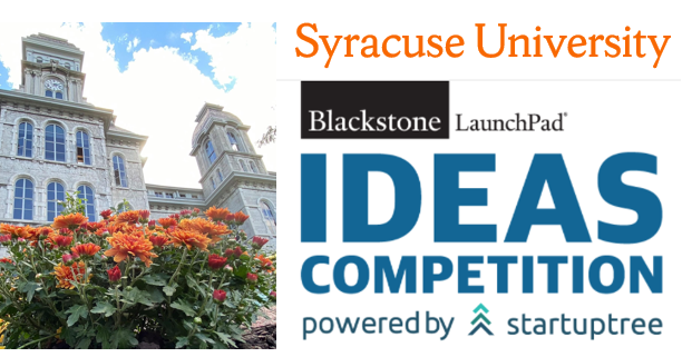 Ideas competition logo placed next to a photo of Hall of Languages Building