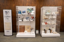 display case with materials from government document collection