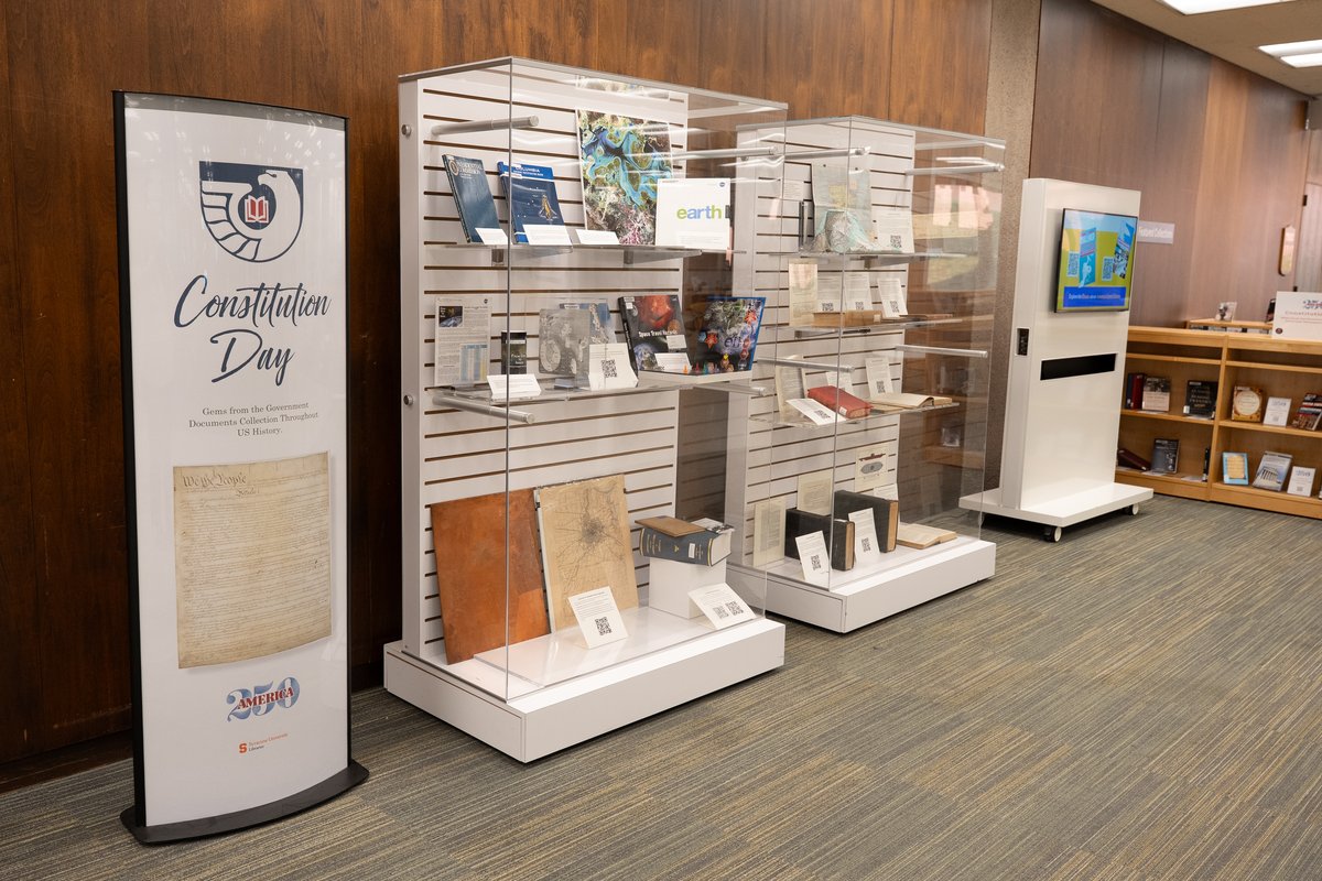 display cases with government documents and constitution materials