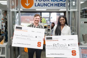 Left to right: Frederick Zindell IV G’26 (Martin J. Whitman School of Management), second place winner and Maya McDermott ’26 (Martin J. Whitman School of Management), first place winner. Photo by Lars Jendruschewitz '27.