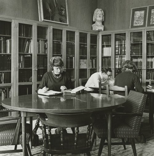 students studying at tables in the Lena Arents Rare Book Room