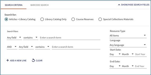 screen shot of advanced search