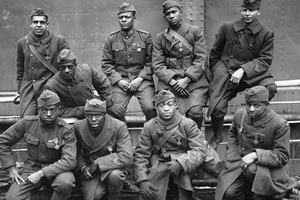 nine black soldiers in uniform