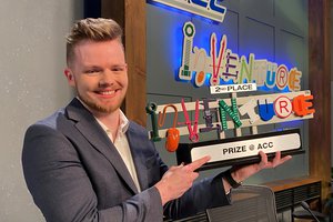 Aidan Mickleburgh, founder of Intervea, winning second place at 2023 ACC InVenture Prize competition