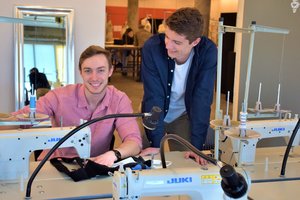 Alec Gillinder and Quinn King working on their prototype at the School of Design