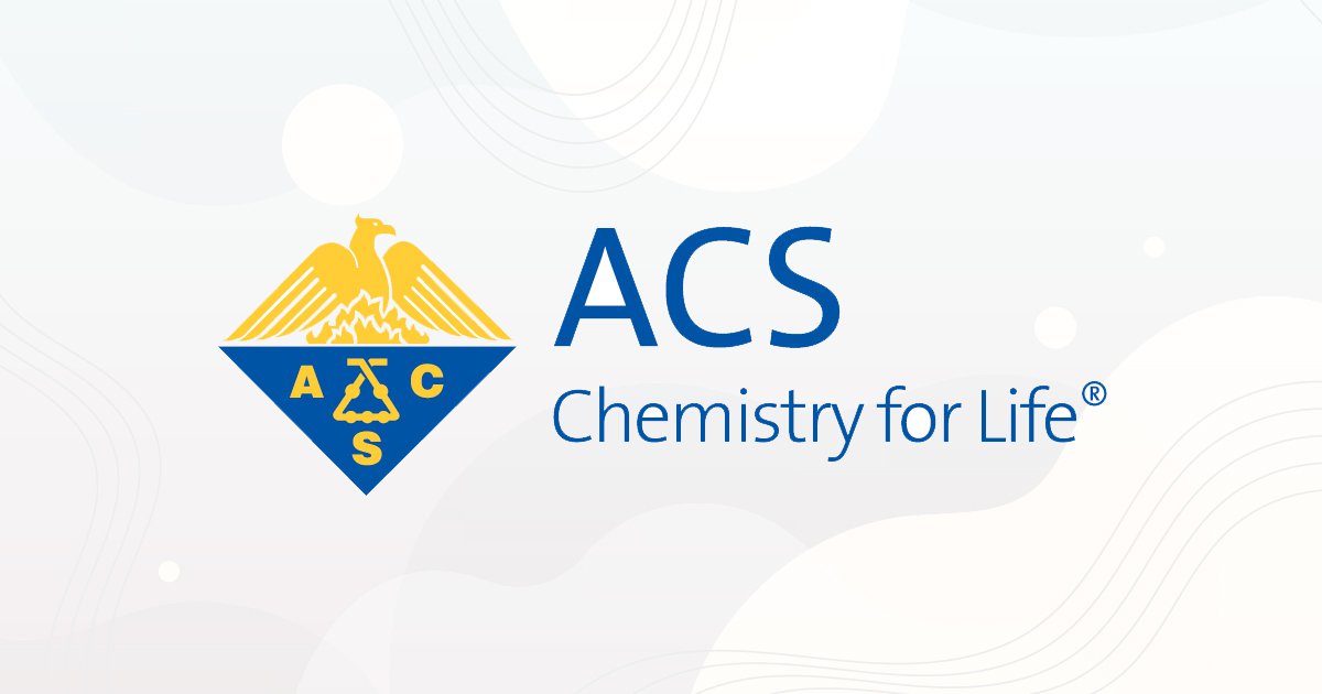American Chemical Society blue an yellow logo over white abstract background