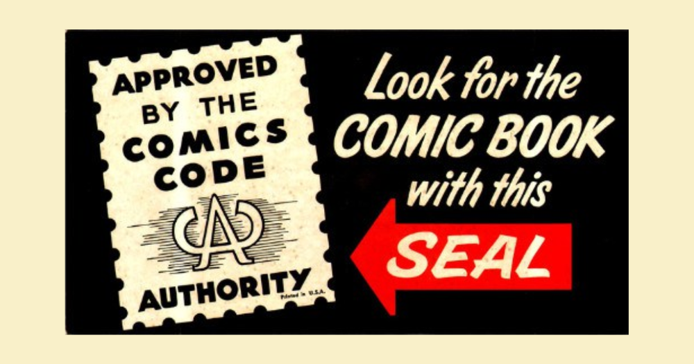 illustration that says "look for comic book with a seal"