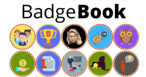 a variety of Badge Book badges