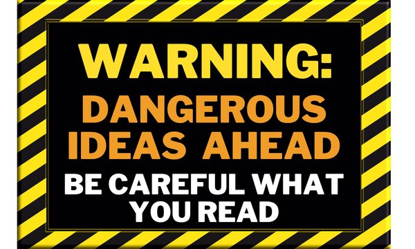 black and yellow warning signs about banned books
