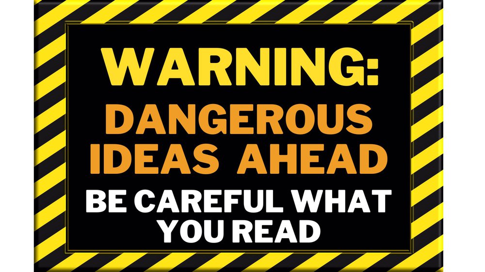 black and yellow warning signs about banned books
