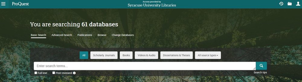 Screenshot of ProQuest landing page (06/26/2025)
