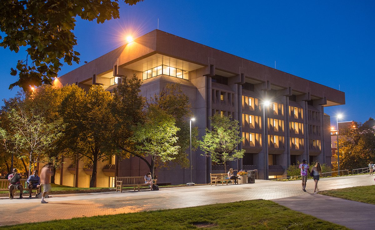 outside of Bird Library at night