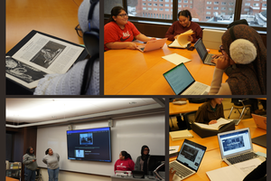 four photos of students working in SCRC as part of Dr. LaVerne Gray's class