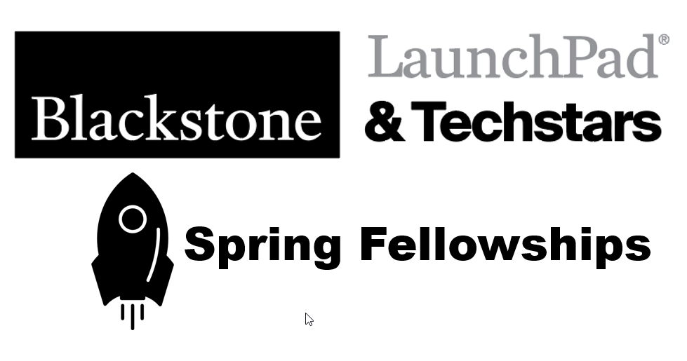 black and white Blackstone LaunchPad and Tech Stars Spring Fellowship logo