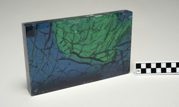 Blue-green sample of Crystopal. Plastics Artifacts Collection.
