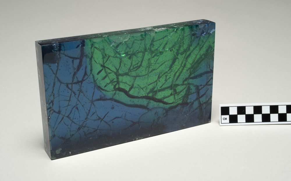 Blue-green sample of Crystopal. Plastics Artifacts Collection.