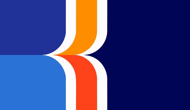 Geometric pattern with blues, oranges and white