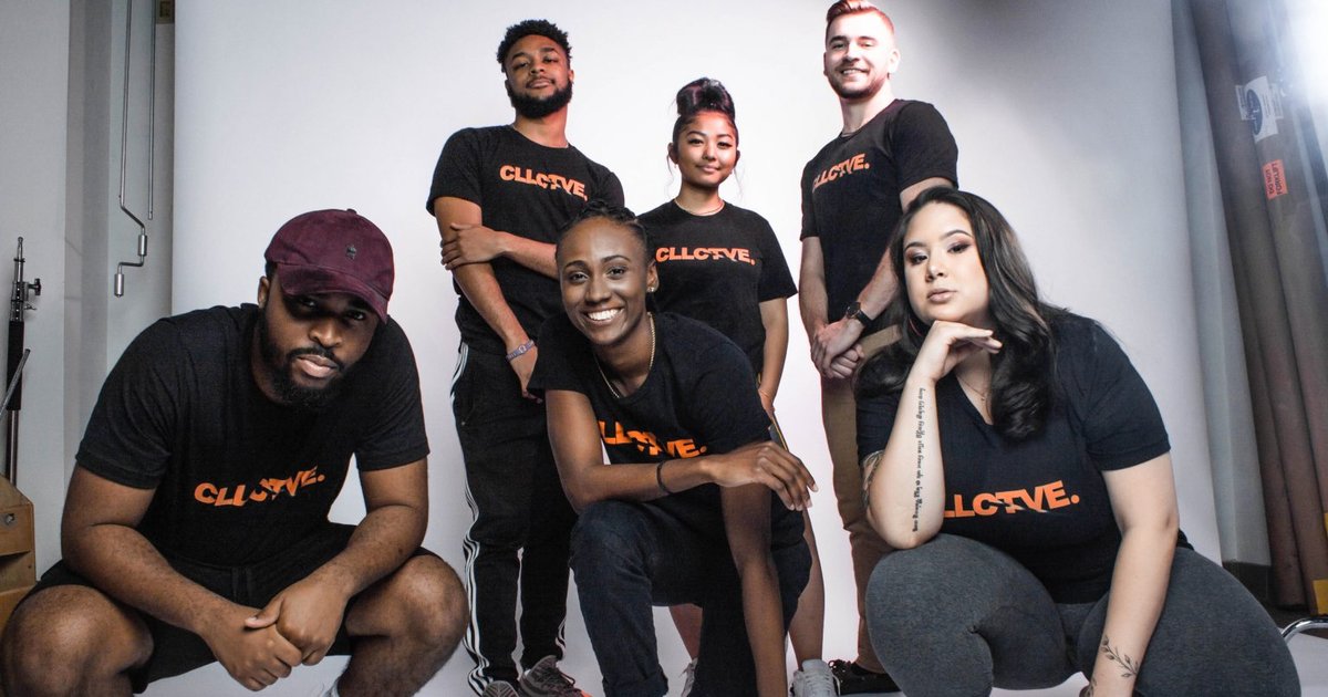 Group of students in CLLCTVE shirts