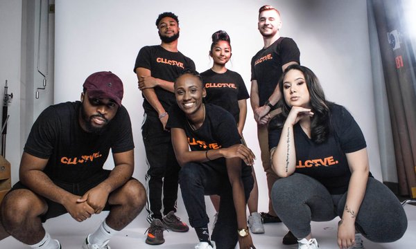 Group of students in CLLCTVE shirts