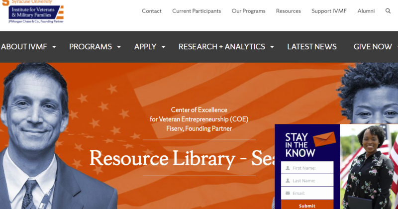 Homepage for the Center of Excellence Resource Library with American flag, navigation bar