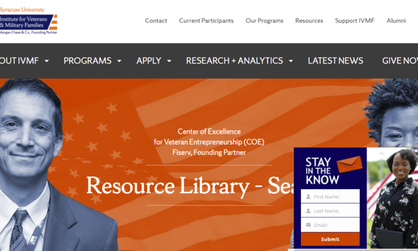 Homepage for the Center of Excellence Resource Library with American flag, navigation bar
