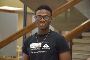 Student in a LaunchPad shirt