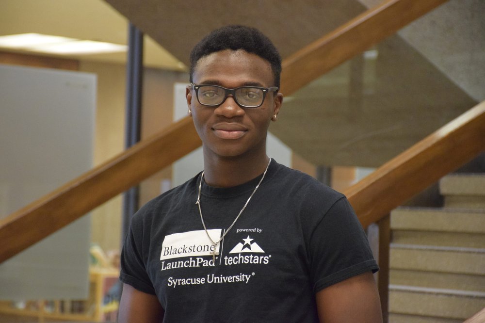 Student in a LaunchPad shirt