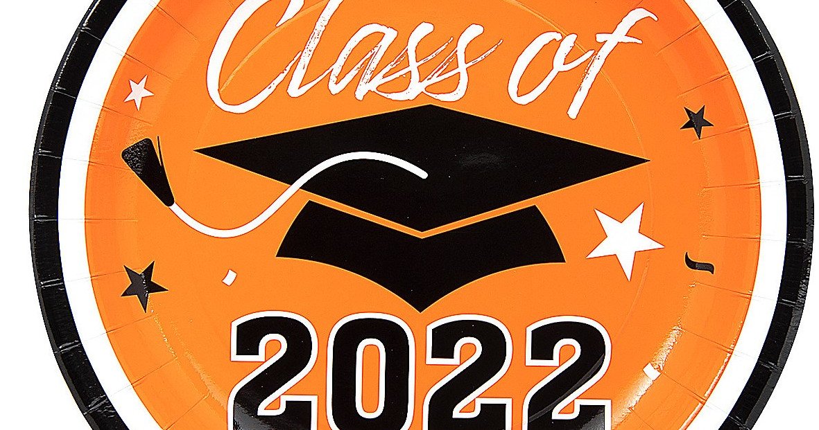 orange circle with graduation cap and words "class of 2022"