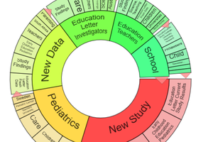 A circle with color-coded sections representing related educational topics.
