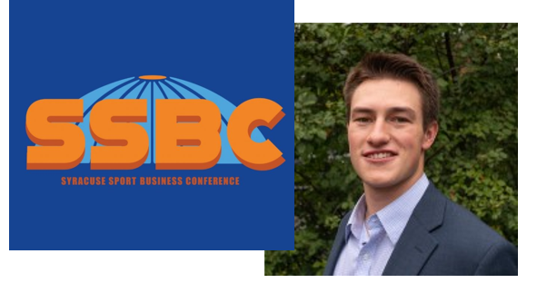 Syracuse Sports Business Conference logo and a photo of Connor Silva