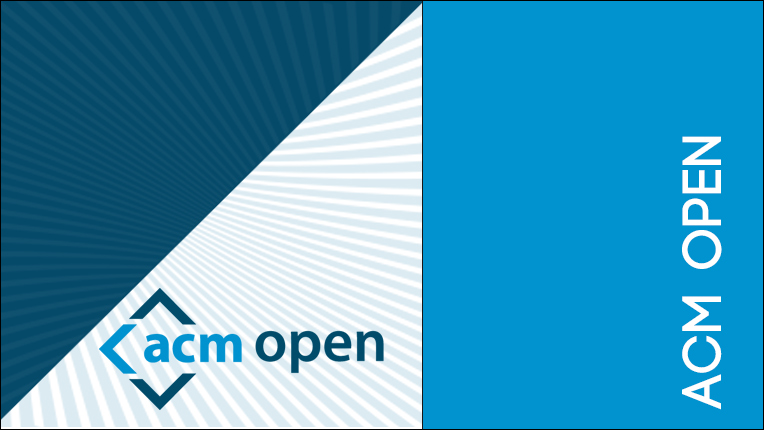 triangles in shades of blue with ACM Open in words
