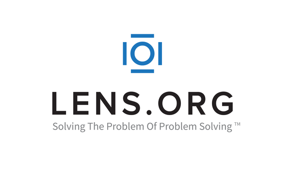 circle with line on all four sides and word lens.org underneath