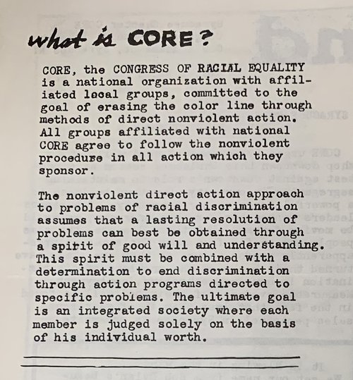 Description of CORE from the first issue of their newsletter “In the Wind.”