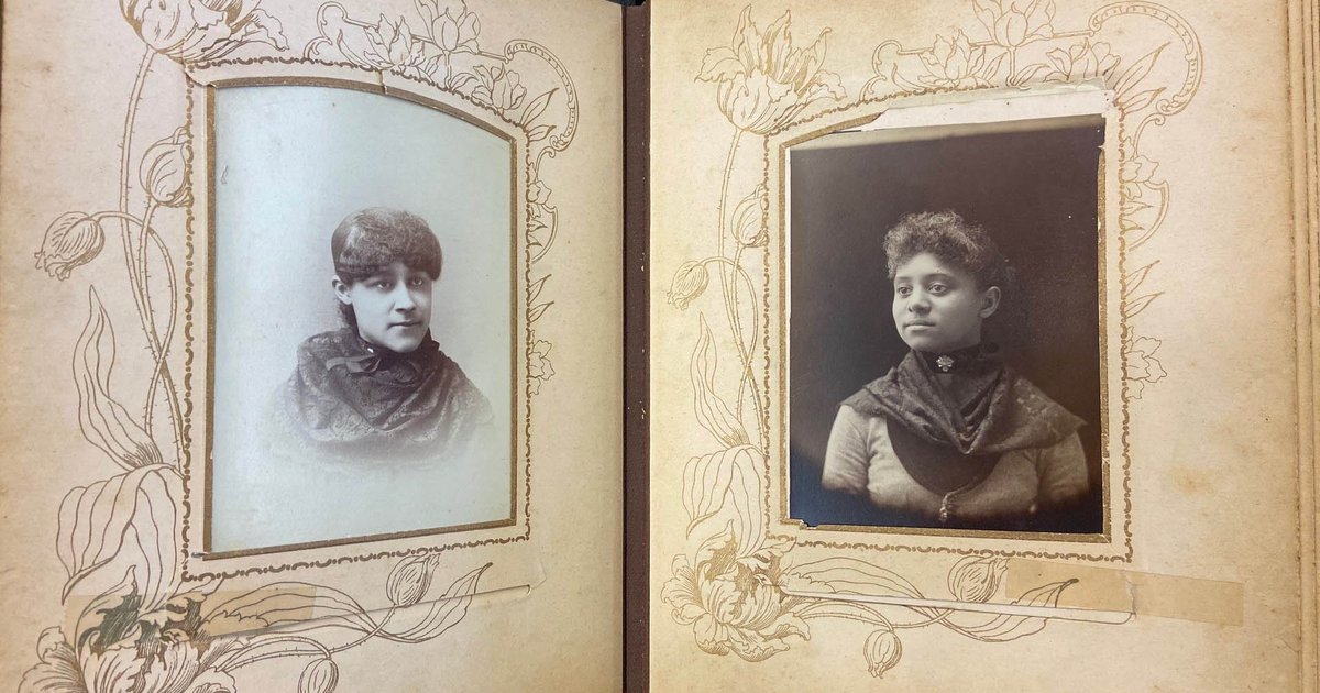 2 old black and white headshots of Black people in sepia frame