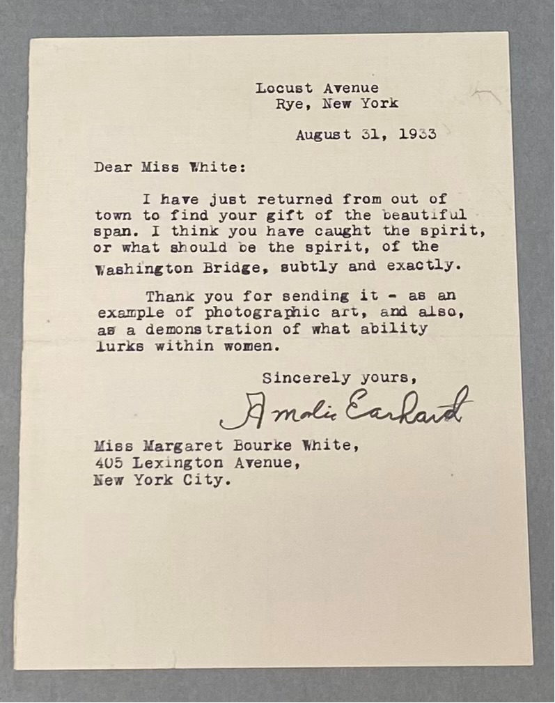 Letter from Amelia Earhart to Margaret Bourke-White, August 31, 1933