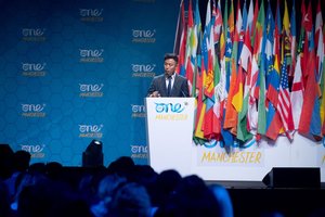 Edward Shao speaks at One Young World 2022 Summit in Manchester