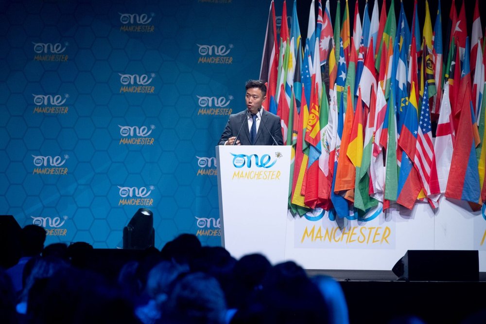 Edward Shao speaks at One Young World 2022 Summit in Manchester