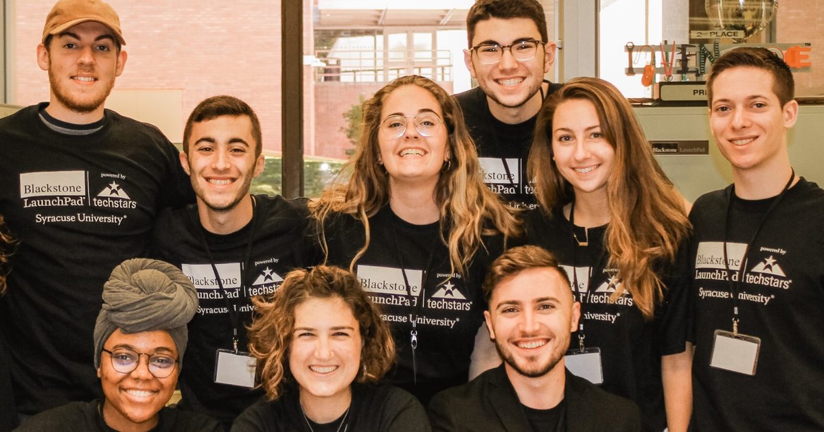 group of LaunchPad student employees all wearing black tshirts