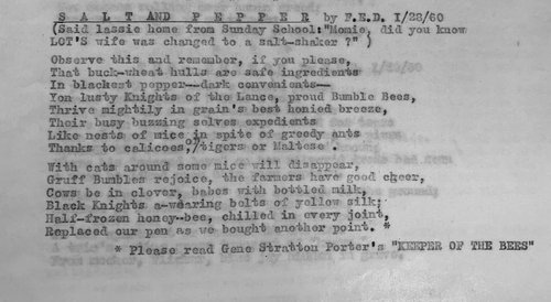 Frank Elijah Dudley’s “Salt and Pepper” poem. Frank Elijah Dudley Papers.