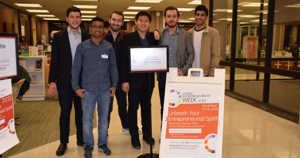 students with global entrepreneurship display board