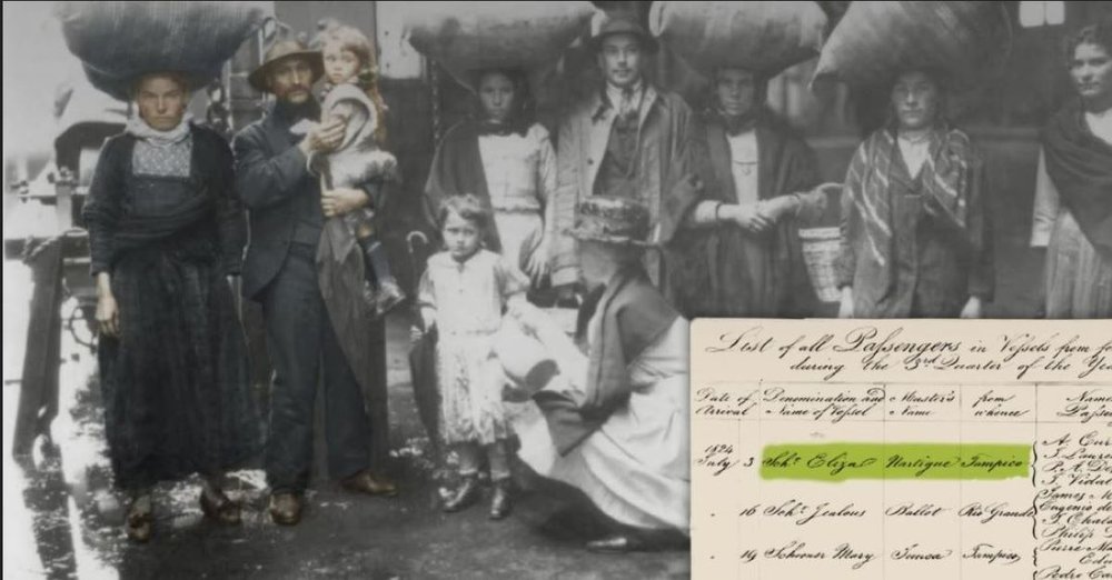 Immigrants arriving to Ellis Island and a passenger manifesto