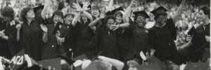 Graduates cheering at the 1983 Commencement. Courtesy of Syracuse University Archives