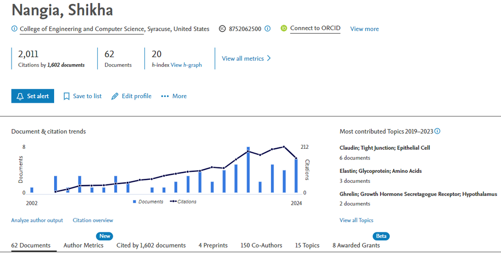 screen shot of scopus profile