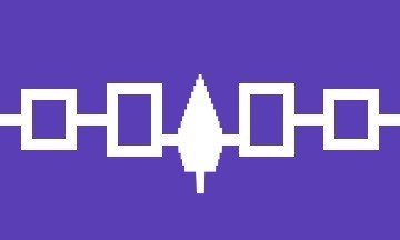 Haudenosaunee flag: purple with geometric shapes in reverse white
