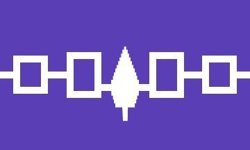 Haudenosaunee flag: purple with geometric shapes in reverse white