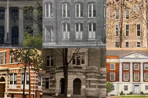 collage of 6 building photos